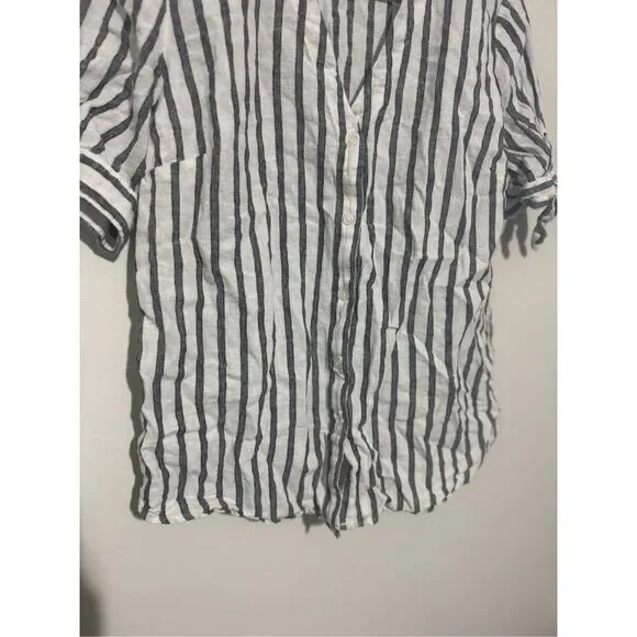 Banana Republic Top M Short Sleeve Button Up Collar Linen Blend Striped - Picture 3 of 8